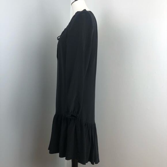 Jill Stuart Black Silk Asymmetrical Drop Waist Long Sleeve Peasant Dress Sz 0 - Picture 8 of 10